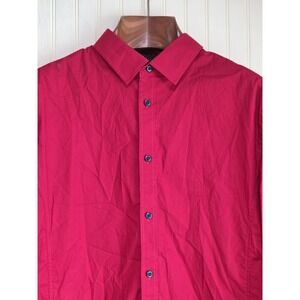 Alex Vando Shirt Mens Large Red Stretch Button Front Polka Dot Cuff Casual Dress
